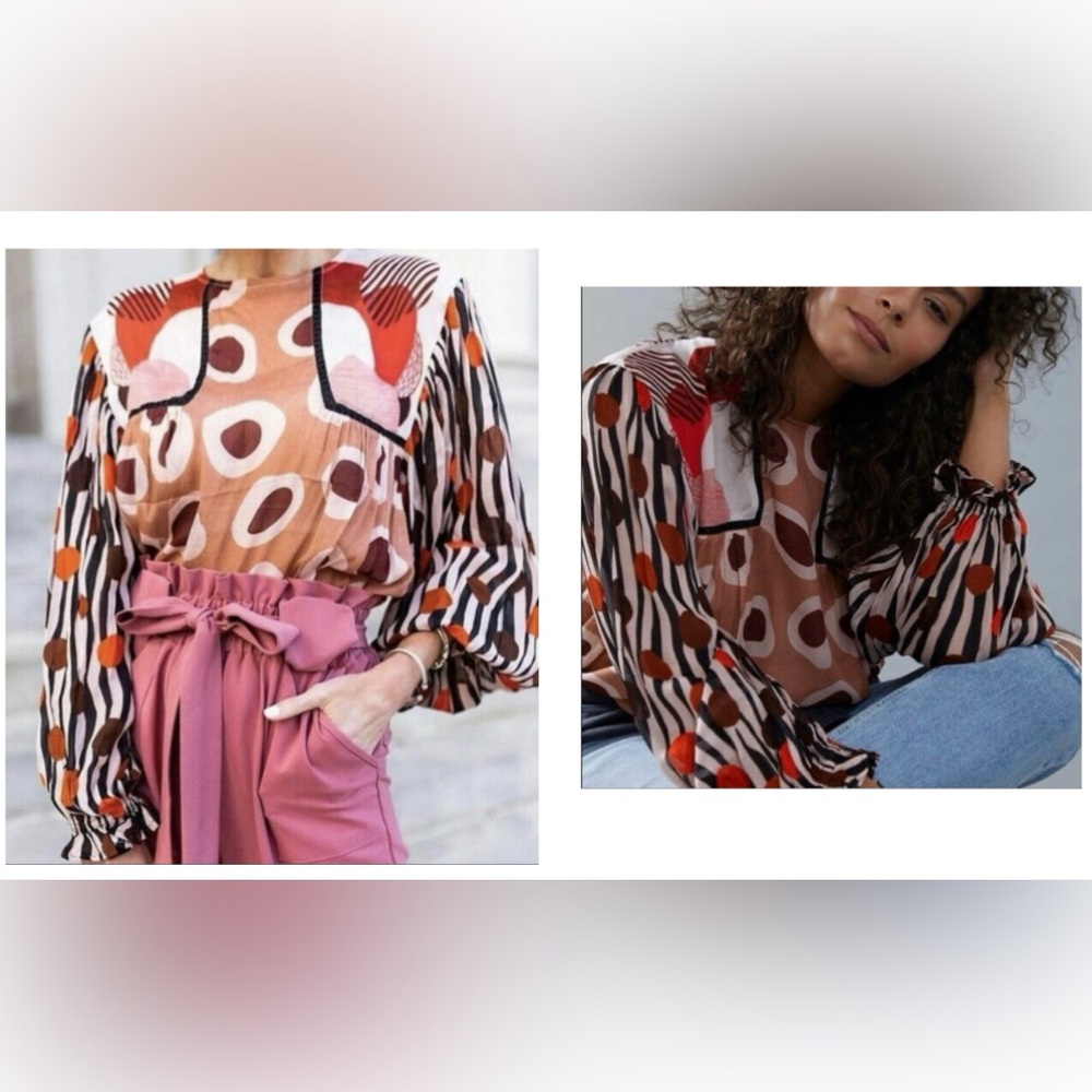 Anthropologie Bl-nk London Miranda Peasant Blouse Top Art